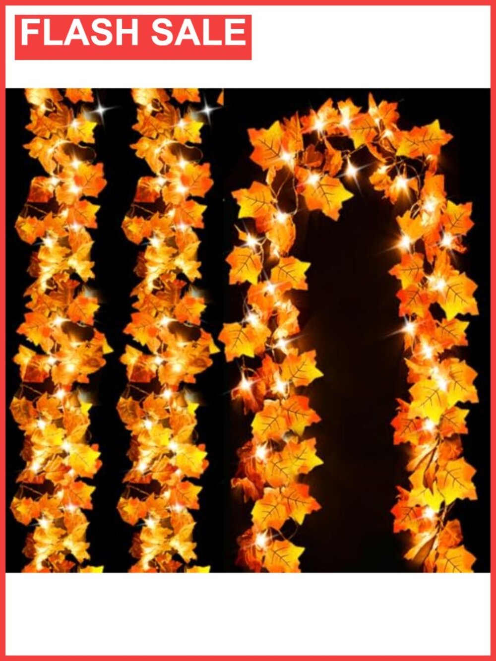 3-Pack Fall Garland with Lights 24.6ft 60LED Maple Leaf String Lights